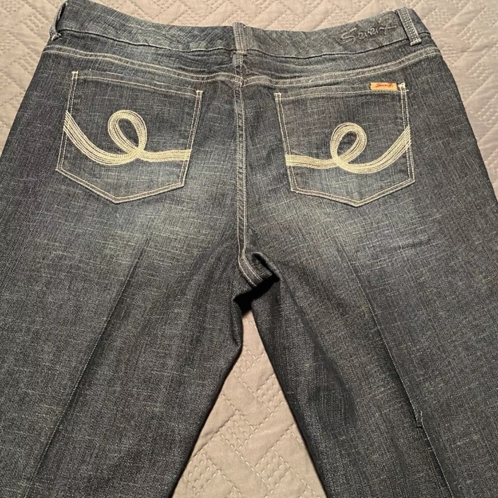 Seven7 Jeans Women Size 20 Dark Denim Flared  Embroidered Pocket Cotton Blend - Picture 6 of 16